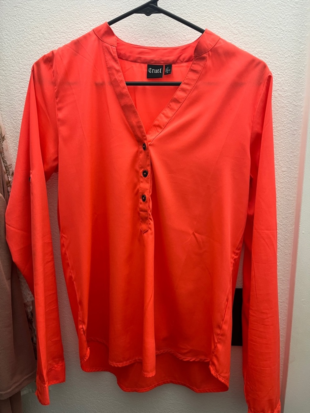 Cruel Girl Coral V-Neck Button Front Blouse